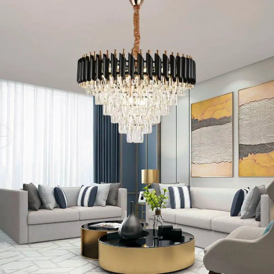 Crystal πολυέλαιο Versailles Magno 8xe27, διάμετρο 60cm, γυαλιστερό και μαύρο χρυσό, ρυθμιζόμενο ύψος