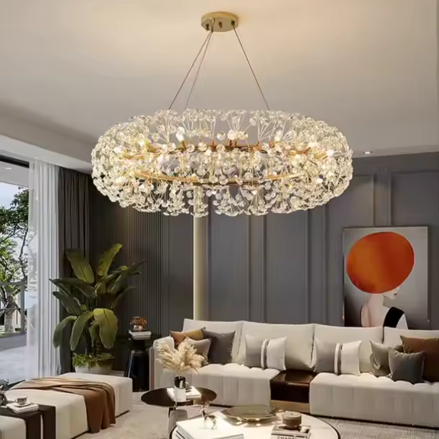 Crystal πολυέλαιος λεπτό 12x G9, διάμετρος 60cm, γυαλιστερό χρυσό, ρυθμιζόμενο ύψος