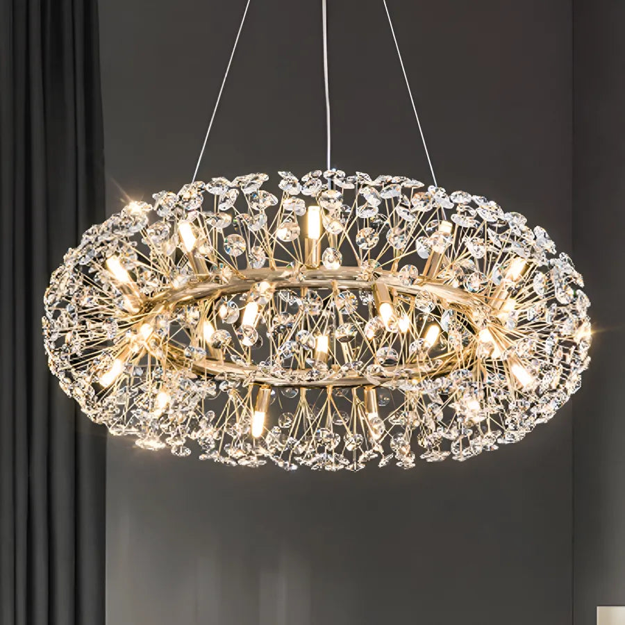 Crystal πολυέλαιος λεπτό 12x G9, διάμετρος 60cm, γυαλιστερό χρυσό, ρυθμιζόμενο ύψος