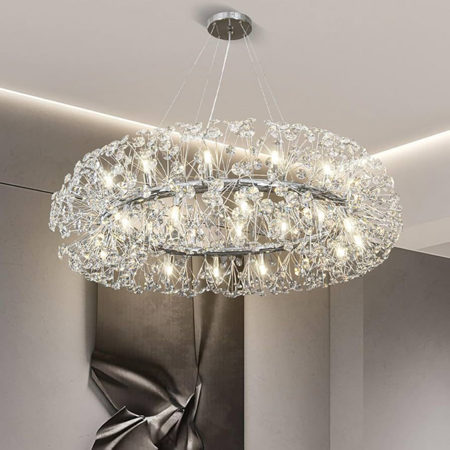 Crystal πολυέλαιος λεπτό 12x G9, διάμετρος 60cm, γυαλιστερό χρώμιο, ρυθμιζόμενο ύψος