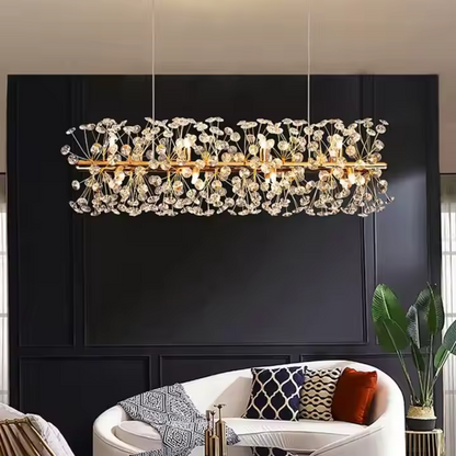Crystal πολυέλαιος Minuet 9x G9, μήκους 70cm, γυαλιστερό χρυσό, ρυθμιζόμενο ύψος
