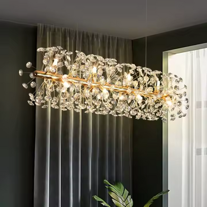Crystal πολυέλαιος Minuet 9x G9, μήκους 70cm, γυαλιστερό χρυσό, ρυθμιζόμενο ύψος
