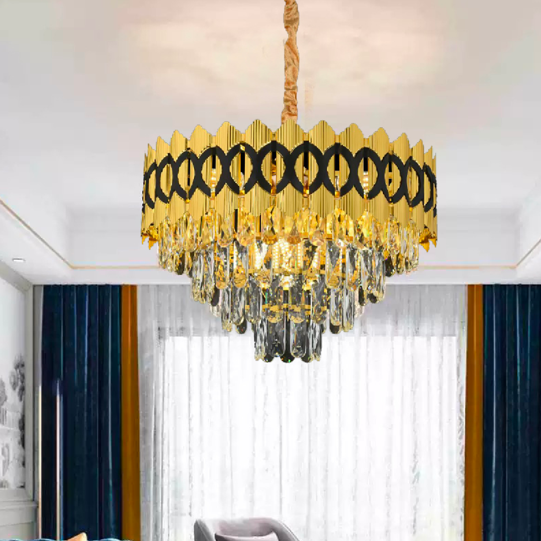 Crystal πολυέλαιος Pierrefonds Noble 6xe14, διάμετρος 40cm, γυαλιστερό χρυσό, ρυθμιζόμενο ύψος