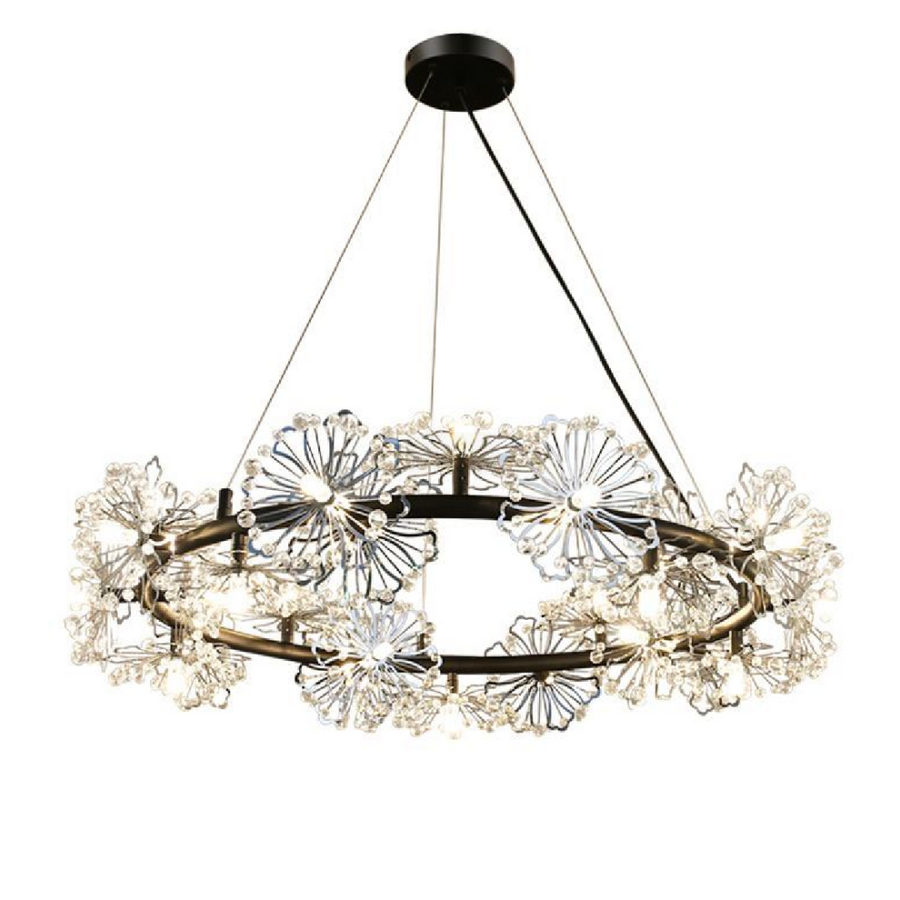 Crystal πολυέλαιος Petalo Lononi, διάμετρος 62cm, 25xg4, μαύρο, ρυθμιζόμενο ύψος