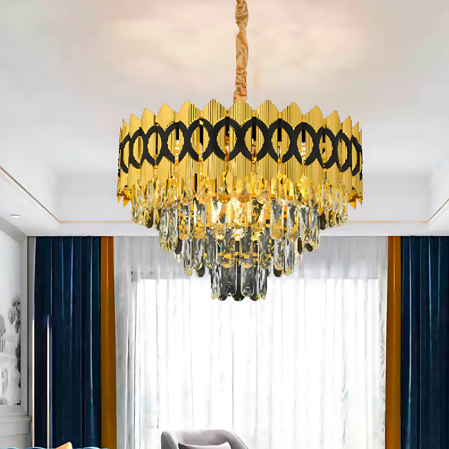Crystal πολυέλαιος Pierrefonds Noble 6xe14, διάμετρος 40cm, γυαλιστερό χρυσό, ρυθμιζόμενο ύψος