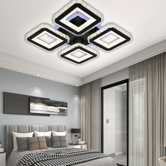 LED πολυέλαιος με τηλεχειριστήριο Leila, 79W, 4 τετράγωνα, κρύο/ζεστό/ουδέτερο φως, ασταθές, μαύρο