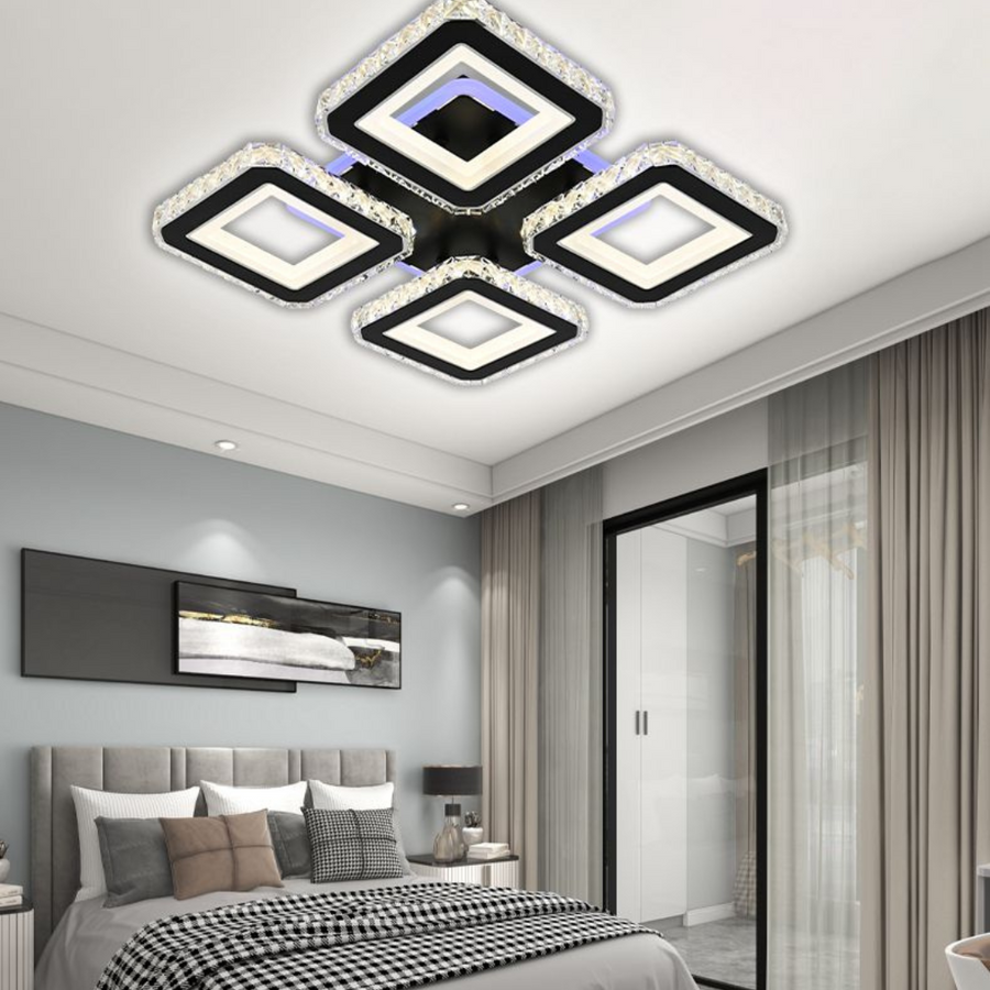 LED πολυέλαιος με τηλεχειριστήριο Leila, 79W, 4 τετράγωνα, κρύο/ζεστό/ουδέτερο φως, ασταθές, μαύρο