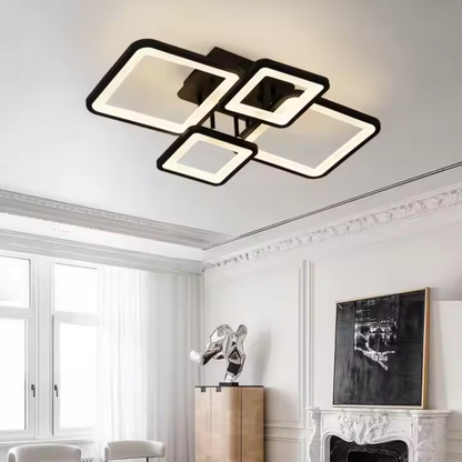 LED πολυέλαιος με τηλεχειριστήριο, Ella, 4 τετράγωνα, 85W, κρύο/ζεστό/ουδέτερο φως, άκαμπτο, μαύρο