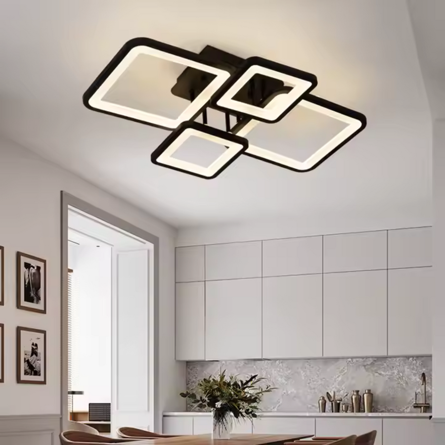 LED πολυέλαιος με τηλεχειριστήριο, Ella, 4 τετράγωνα, 85W, κρύο/ζεστό/ουδέτερο φως, άκαμπτο, μαύρο