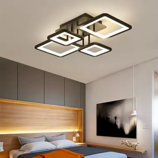 Πολυέλαιος LED με τηλεχειριστήριο ELLA 85W, 4 Τετράγωνα, Κρύο/Ζεστό/Ουδέτερο φως, Ρυθμιζόμενο, Μαύρο