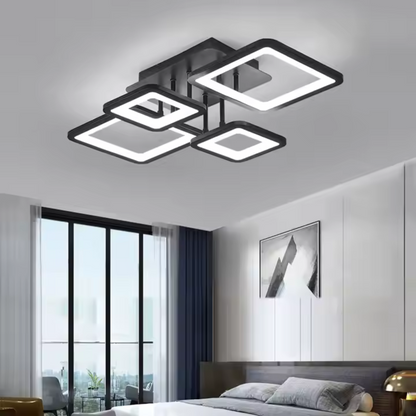 LED πολυέλαιος με τηλεχειριστήριο, Ella, 4 τετράγωνα, 85W, κρύο/ζεστό/ουδέτερο φως, άκαμπτο, μαύρο