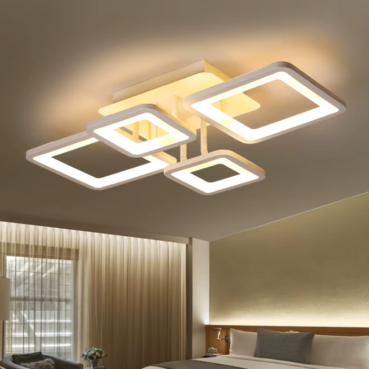 Πολυέλαιος LED με τηλεχειριστήριο ELLA 85W, 4 Τετράγωνα, Κρύο/Ζεστό/Ουδέτερο φως, Ρυθμιζόμενο, Λευκό