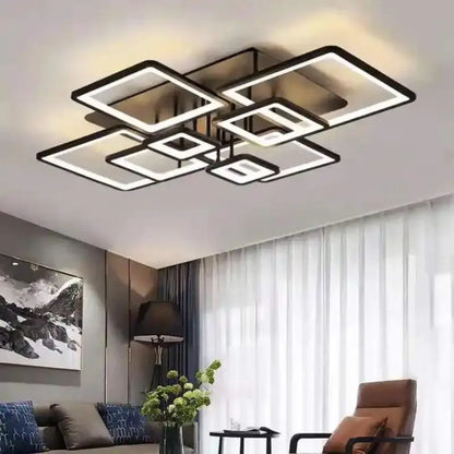 LED πολυέλαιος με τηλεχειριστήριο, Ella, 8 τετράγωνα, 203W, κρύο/ζεστό/ουδέτερο φως, ασταθές, μαύρο