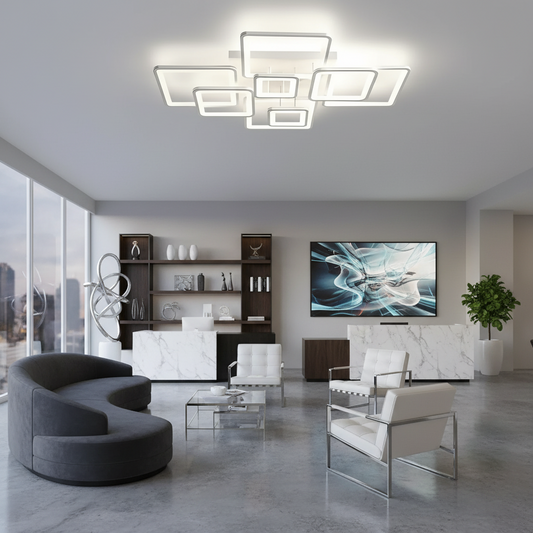 Πολυέλαιος LED με τηλεχειριστήριο ELLA 187W, 8 Τετράγωνα, Κρύο/Ζεστό/Ουδέτερο φως, Ρυθμιζόμενο, Λευκό
