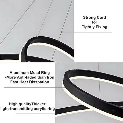 Κρεμαστός πολυέλαιος LED με τηλεχειριστήριο CASIANA 41W, 2 κύκλοι, Κρύο/Ζεστό/Ουδέτερο φως, Ρυθμιζόμενο, Μαύρο, Ρυθμιζόμενο ύψος