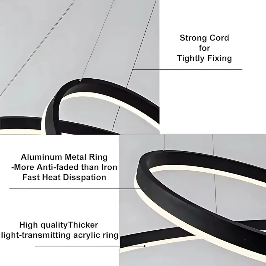 Κρεμαστός πολυέλαιος LED με τηλεχειριστήριο CASIANA 41W, 2 κύκλοι, Κρύο/Ζεστό/Ουδέτερο φως, Ρυθμιζόμενο, Μαύρο, Ρυθμιζόμενο ύψος