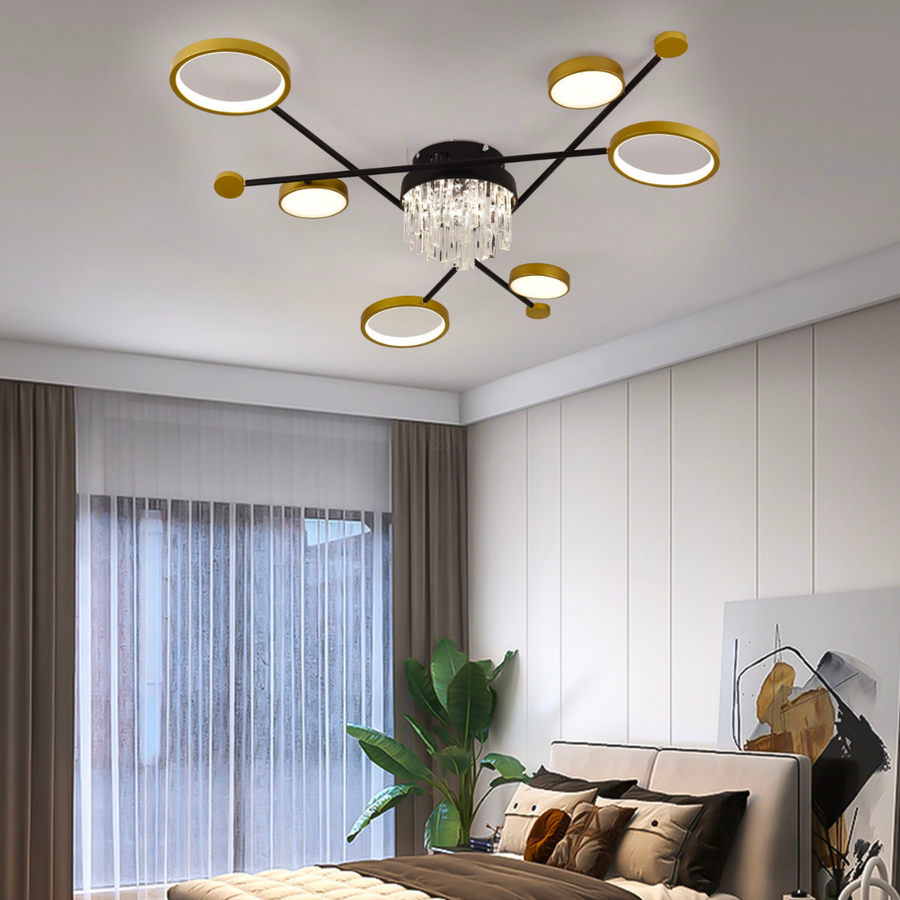 LED πολυέλαιος με τηλεχειριστήριο, Velo, 38W, μαύρο χρυσό