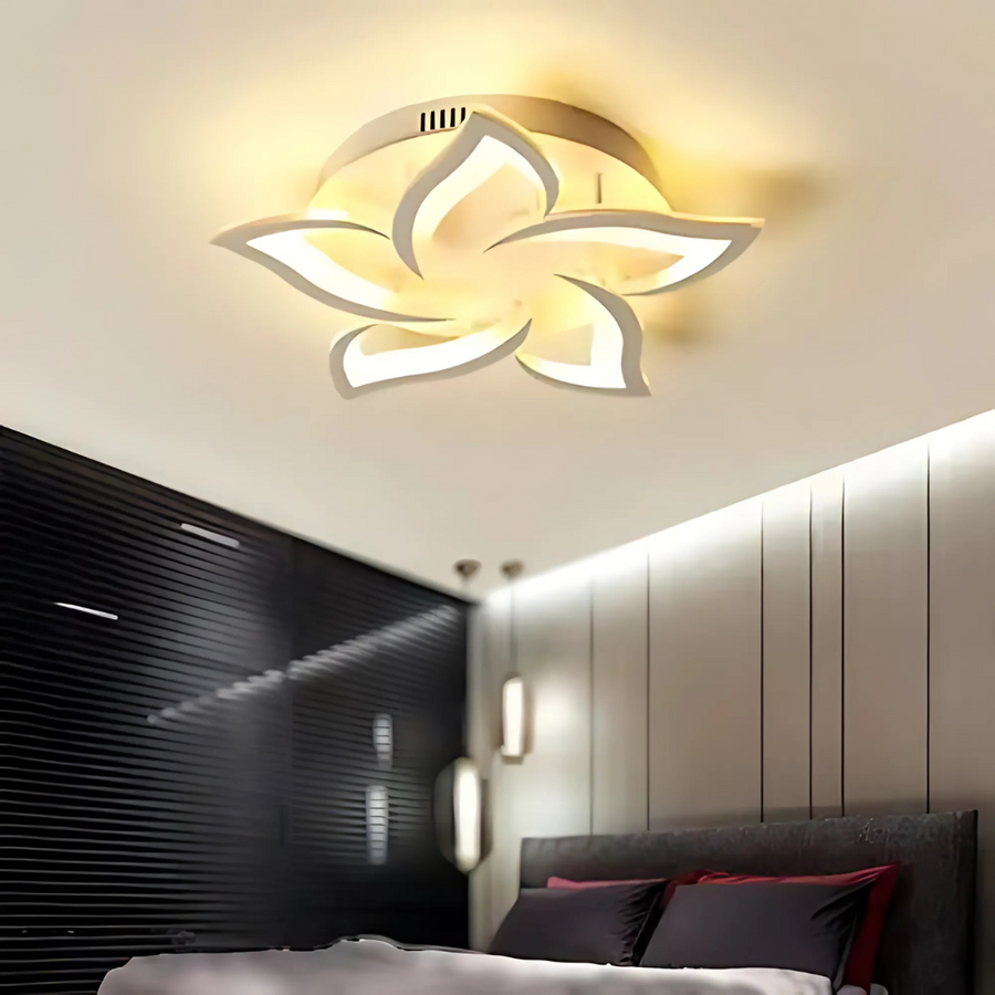 LED πολυέλαιος με τηλεχειριστήριο Lotus, 55W, 5 πέταλα, κρύο/ζεστό/ουδέτερο φως, ασταθές, λευκό