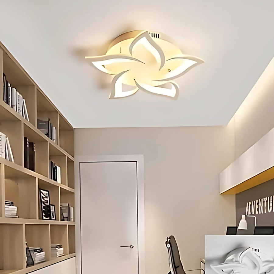 LED πολυέλαιος με τηλεχειριστήριο Lotus, 55W, 5 πέταλα, κρύο/ζεστό/ουδέτερο φως, ασταθές, λευκό