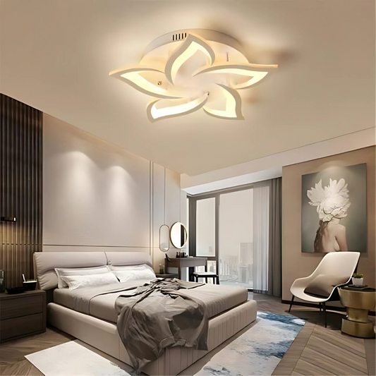 LED πολυέλαιος με τηλεχειριστήριο Lotus, 55W, 5 πέταλα, κρύο/ζεστό/ουδέτερο φως, ασταθές, λευκό