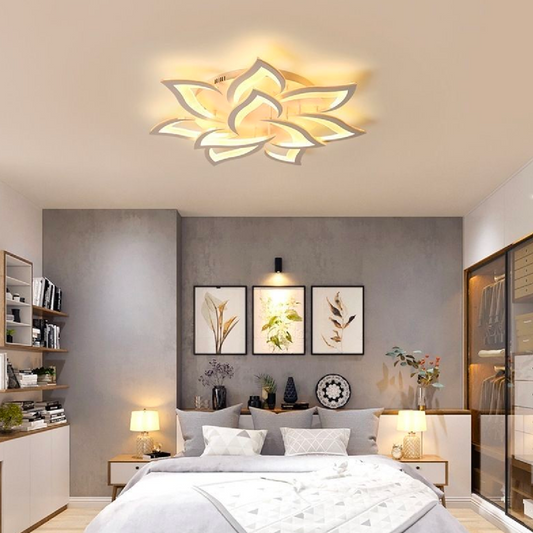 LED πολυέλαιος με τηλεχειριστήριο Lotus, 110W, 9 πέταλα, κρύο/ζεστό/ουδέτερο φως, ασταθές, λευκό