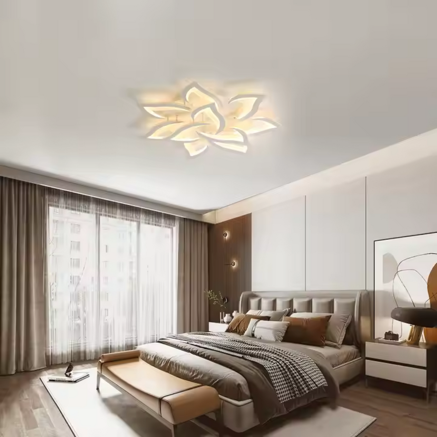 LED πολυέλαιος με τηλεχειριστήριο Lotus, 110W, 9 πέταλα, κρύο/ζεστό/ουδέτερο φως, ασταθές, λευκό