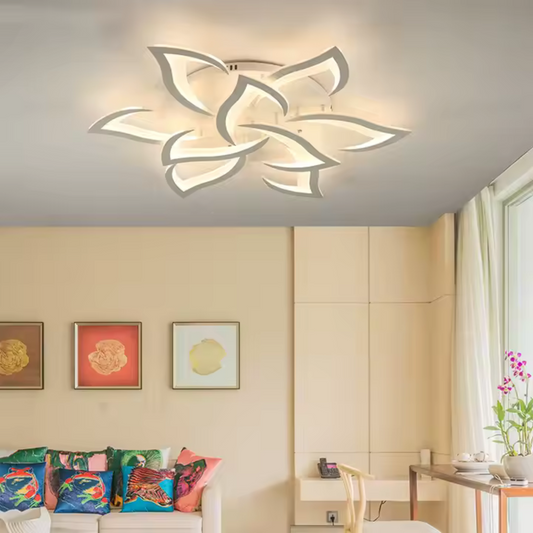 Πολυέλαιος LED με τηλεχειριστήριο LOTUS 92W, 9 πέταλα, Κρύο/Ζεστό/Ουδέτερο φως, Ρυθμιζόμενο, Λευκό