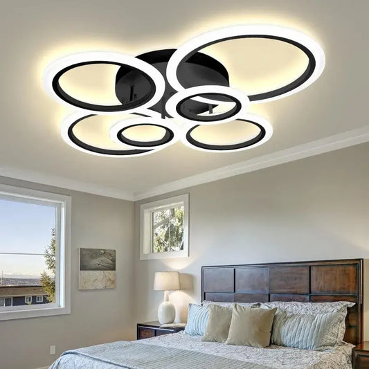 LED πολυέλαιος με τηλεχειριστήριο, Betty, 6 κύκλοι, 82W, κρύο/ζεστό/ουδέτερο φως, ασταθές, μαύρο