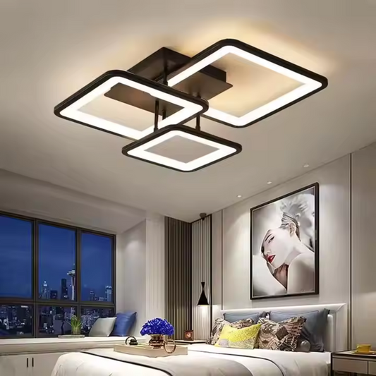 LED πολυέλαιος με τηλεχειριστήριο, Ζωή, 3 τετράγωνα, 64W, κρύο/ζεστό/ουδέτερο φως, ασταθές, μαύρο