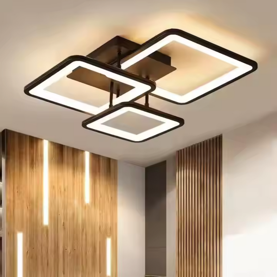 LED πολυέλαιος με τηλεχειριστήριο, Ζωή, 3 τετράγωνα, 64W, κρύο/ζεστό/ουδέτερο φως, ασταθές, μαύρο