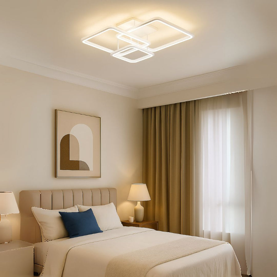 LED πολυέλαιος με τηλεχειριστήριο, Ζωή, 3 τετράγωνα, 64W, κρύο/ζεστό/ουδέτερο φως, ασταθές, λευκό