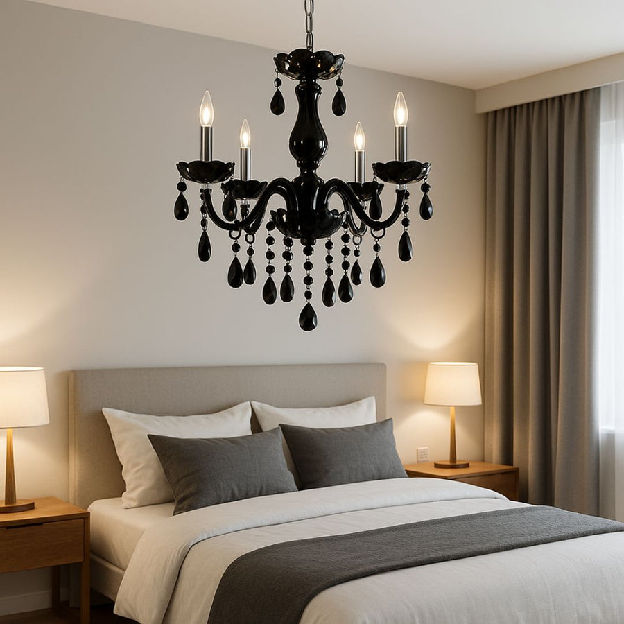 Crystal Cryedrich Chandelier, 5xe14, διάμετρο 48cm, μαύρο, ρυθμιζόμενο ύψος