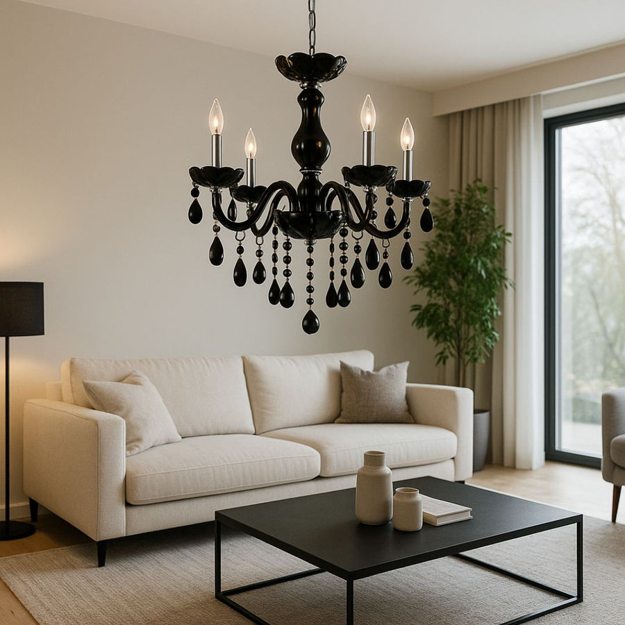 Crystal Cryedrich Chandelier, 5xe14, διάμετρο 48cm, μαύρο, ρυθμιζόμενο ύψος