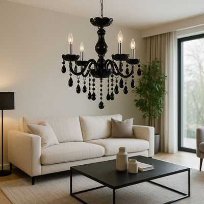 Crystal Cryedrich Chandelier, 5xe14, διάμετρο 48cm, μαύρο, ρυθμιζόμενο ύψος