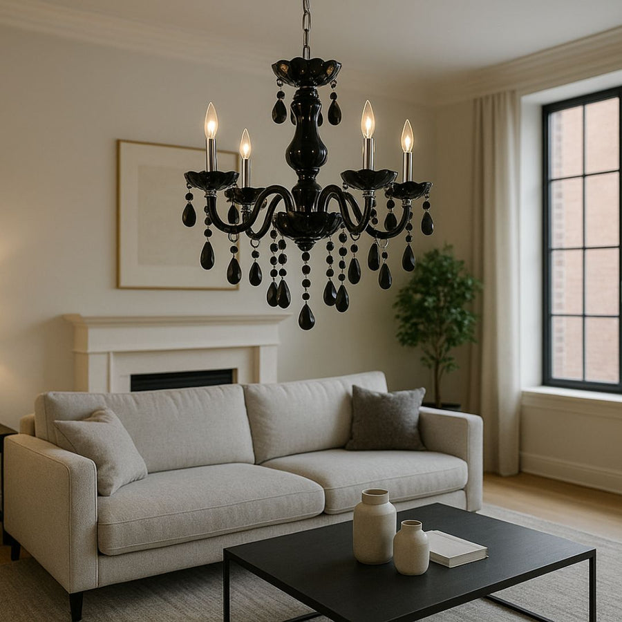 Crystal Cryedrich Chandelier, 5xe14, διάμετρο 48cm, μαύρο, ρυθμιζόμενο ύψος