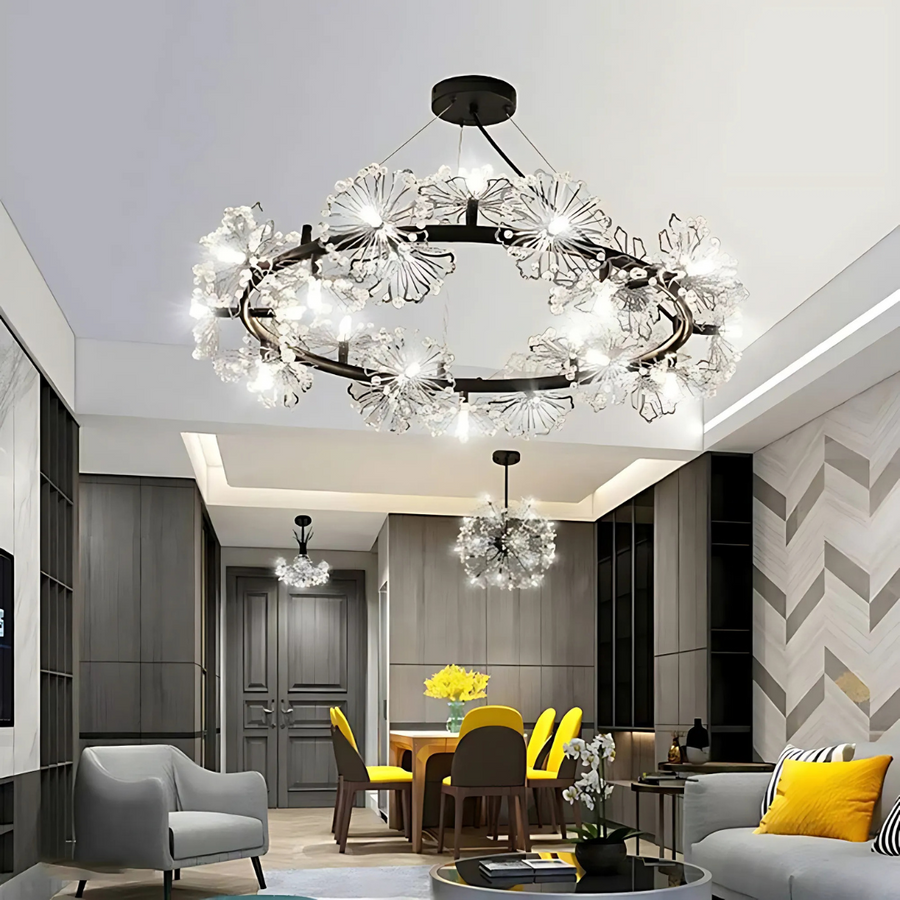 Crystal πολυέλαιος Petalo Lononi, διάμετρος 62cm, 25xg4, μαύρο, ρυθμιζόμενο ύψος