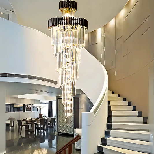 Crystal Chandelier CC900/600X1800, 26xE14, Διάμετρος 60cm, Ύψος 1800cm, Γυαλιστερό Χρυσό και Μαύρο, Ρυθμιζόμενο Ύψος, Κομψή σχεδίαση