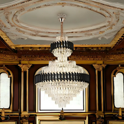 Candelabru Cristal VERSAILLES Supremo Reale E14, 80cm x 110cm, Auriu Lucios si Negru, Inaltime Reglabila