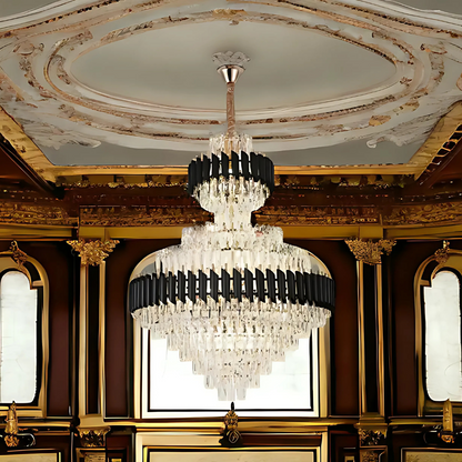 Candelabru Cristal VERSAILLES Supremo Reale E14, 80cm x 110cm, Auriu Lucios si Negru, Inaltime Reglabila