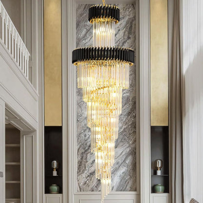 Candelabru Cristal VERSAILLES Ascendere 27xE14, Diametru 60cm, Auriu Lucios si Negru, Inaltime Reglabila