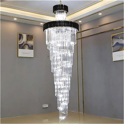 Candelabru Cristal VERSAILLES Ascendere 27xE14, Diametru 60cm, Auriu Lucios si Negru, Inaltime Reglabila