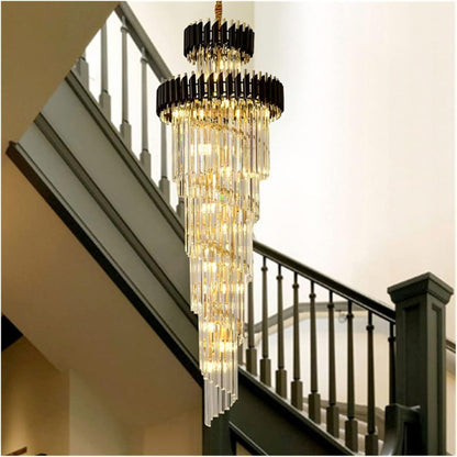 Candelabru Cristal VERSAILLES Ascendere 27xE14, Diametru 60cm, Auriu Lucios si Negru, Inaltime Reglabila