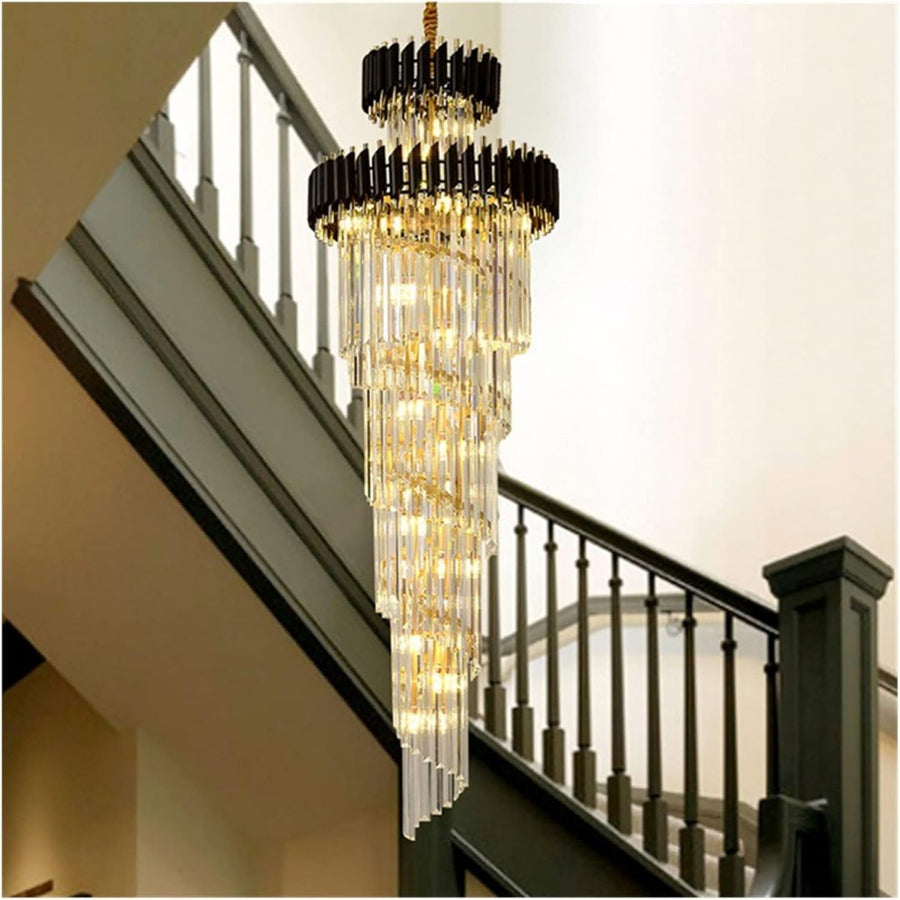 Candelabru Cristal VERSAILLES Ascendere 27xE14, Diametru 60cm, Auriu Lucios si Negru, Inaltime Reglabila