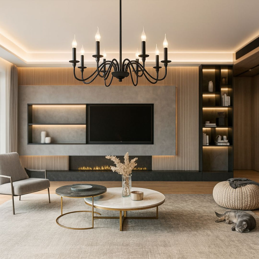 Crystal πολυέλαιο Oliveto 8xe14, διάμετρο 92cm, μαύρο, ρυθμιζόμενο ύψος