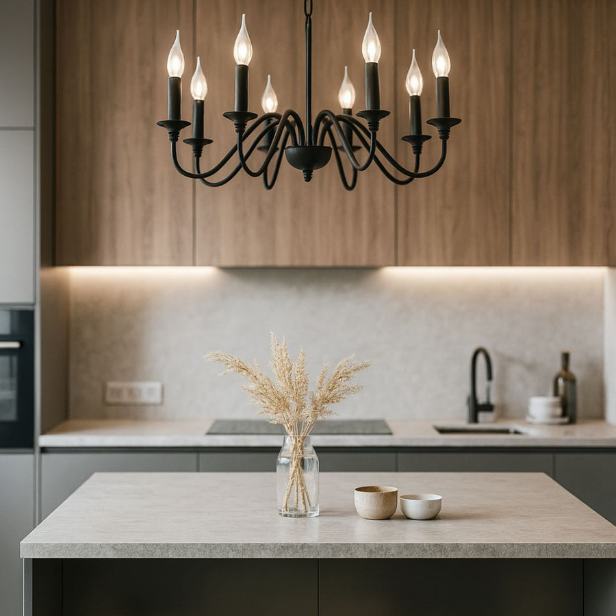 Crystal πολυέλαιο Oliveto 8xe14, διάμετρο 92cm, μαύρο, ρυθμιζόμενο ύψος