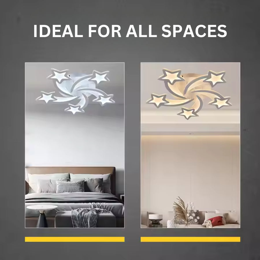 LED πολυέλαιος με τηλεχειριστήριο Hypomoa, 69W, 5 αστέρια, κρύο/ζεστό/ουδέτερο φως, ασταθές, λευκό