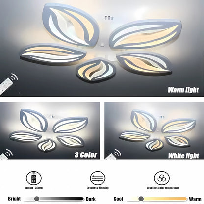 LED πολυέλαιος με τηλεχειριστήριο ορχιδέα, 65W, 5 πέταλα, κρύο/ζεστό/ουδέτερο φως, ασταθές, λευκό
