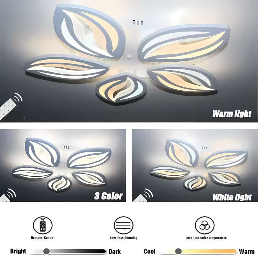 LED πολυέλαιος με τηλεχειριστήριο ορχιδέα, 65W, 5 πέταλα, κρύο/ζεστό/ουδέτερο φως, ασταθές, λευκό
