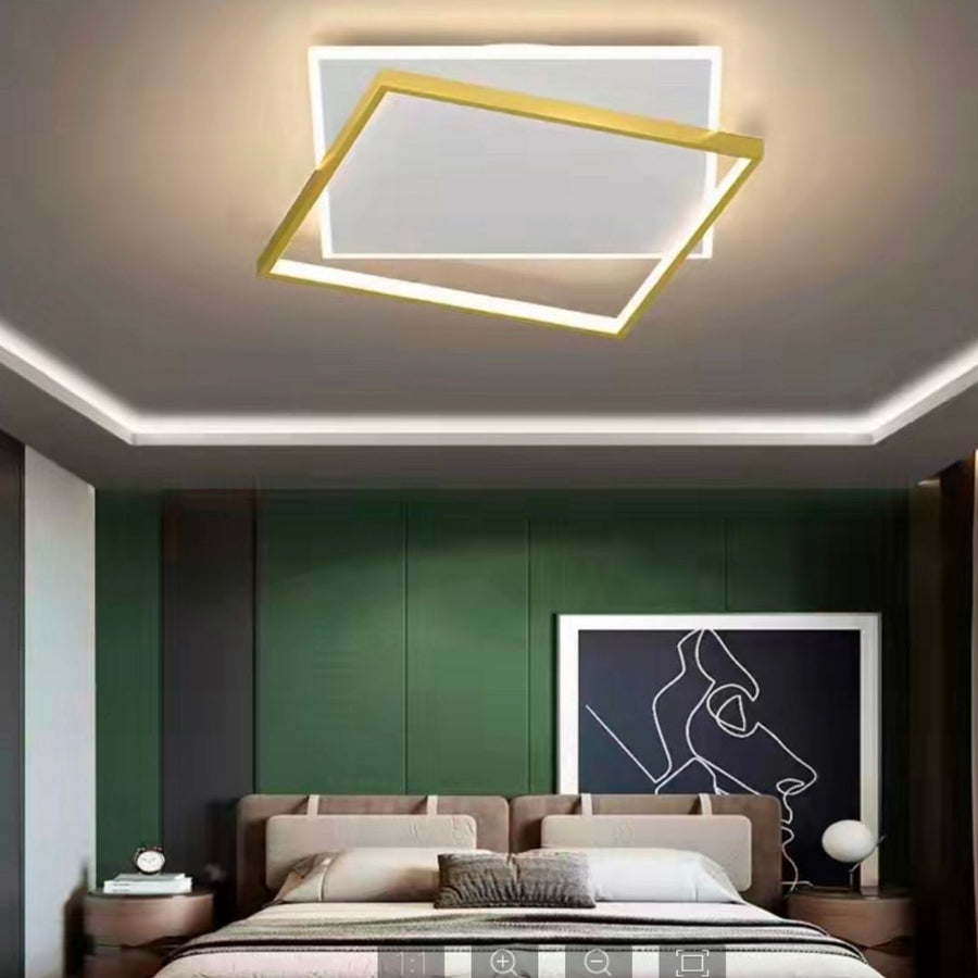 LED πολυέλαιος με ηλιακό τηλεχειριστήριο, 98W, 2 τετράγωνα, κρύο/ζεστό/ουδέτερο φως, ασταθές, χρυσό
