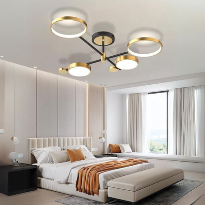 Lustra LED cu Telecomanda MARIA, 4 Elemente, 44W, Lumina Calda/Rece/Neutra, Dimabila, Auriu
